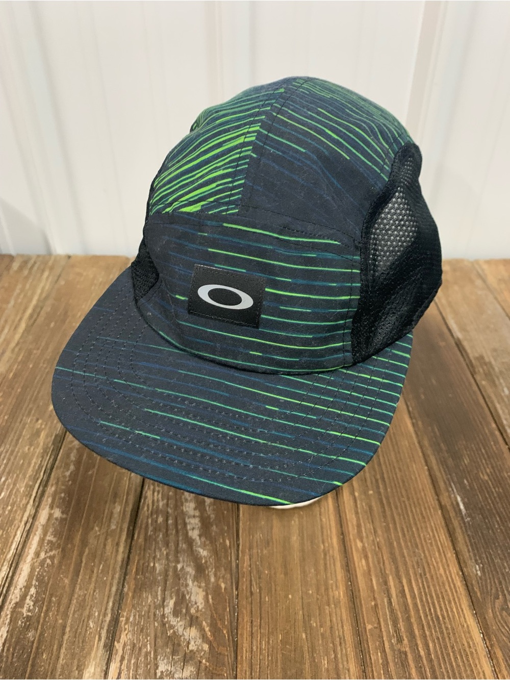 Oakley Navy Cap with Lime & Teal Stripes